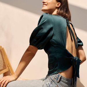 Abercrombie & Fitch Satin Bow Back Blouse Teal